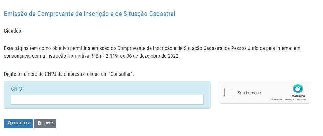 Verificar empresa pelo CNPJ na Receita Federal.